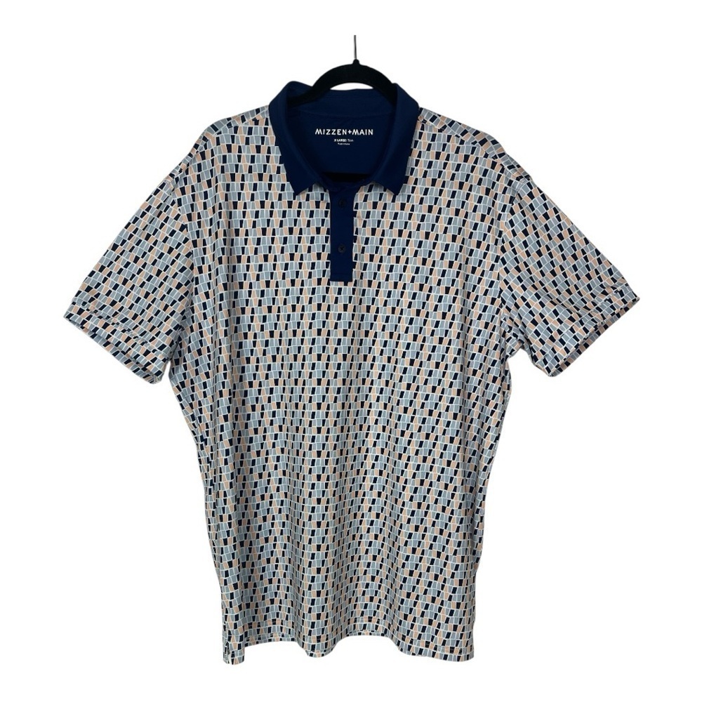 Mizzen+Main Sz XL Versa Polo Blue Tile Print EUC